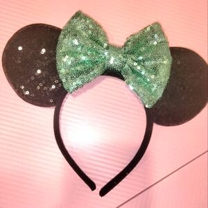 Sequin Minnie Mouse Ears Headband - Black and Green